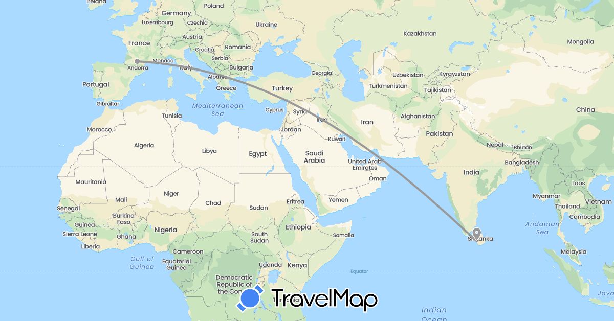 TravelMap itinerary: plane in France, Sri Lanka (Asia, Europe)